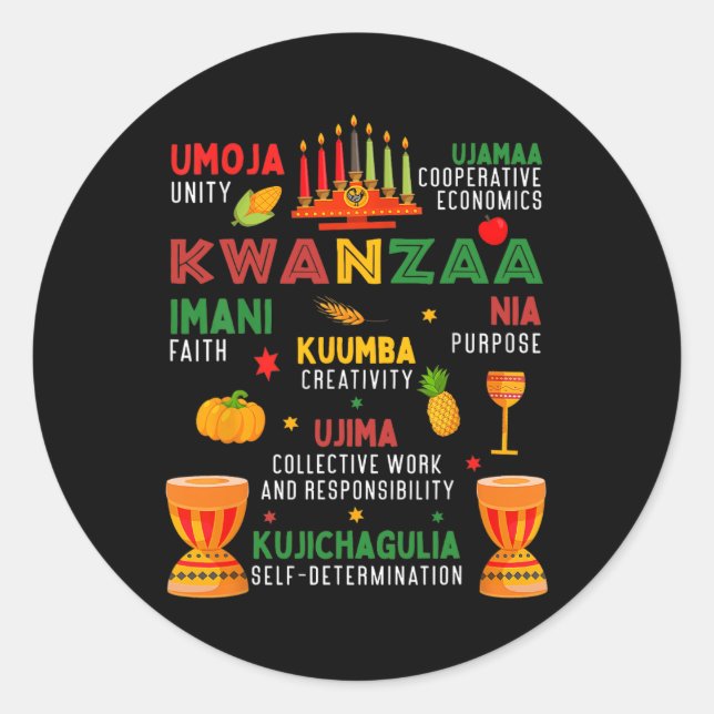 Happy Kwanzaa 7 Principles Of Kwanzaa Women Men Ch Classic Round Sticker (Front)