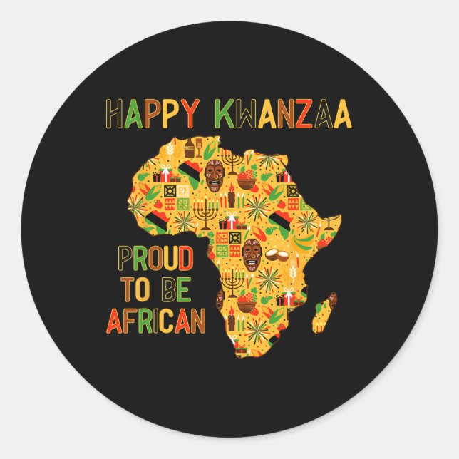 Happy Kwanzaa Africa Map 7 Principles Celebration  Classic Round Sticker (Front)