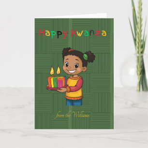 Happy Kwanzaa African Girl Candle Family Photo Holiday Card