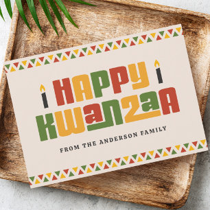 Happy Kwanzaa black candle red green yellow border Holiday Card