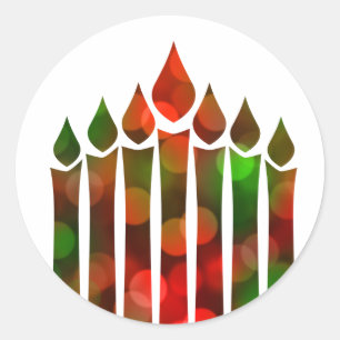 Happy Kwanzaa Bokeh Kinara Classic Round Sticker