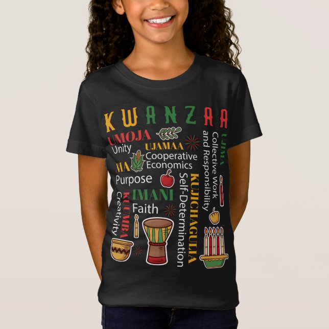 Happy Kwanzaa Drum Kinara Seven Candles Africa Cel T-Shirt (Front)