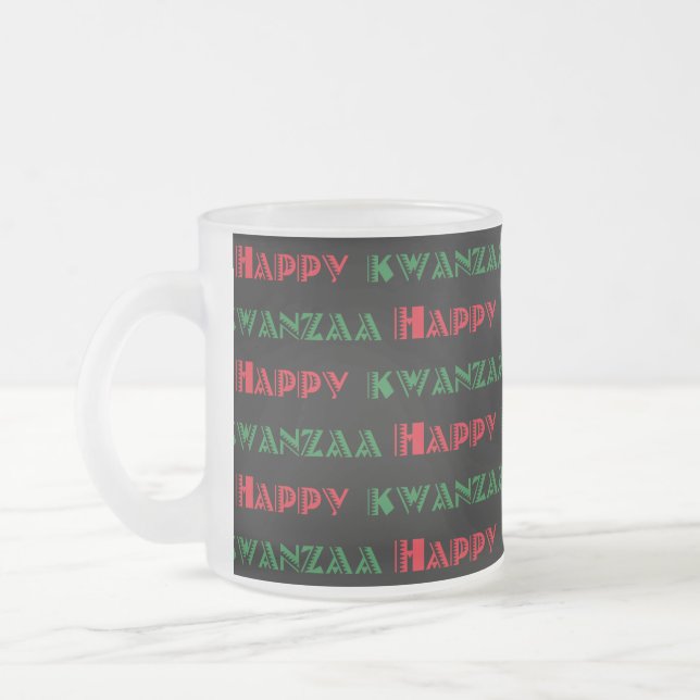Happy Kwanzaa Greeting 2 Frosted Glass Coffee Mug (Left)