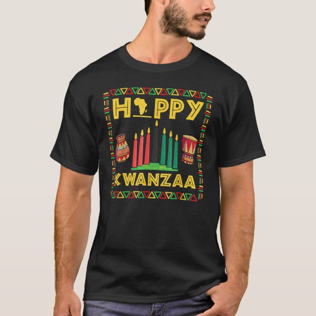 Happy Kwanzaa Kinara Candles Principles African Am T-Shirt (Front)