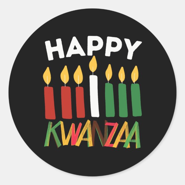 Happy Kwanzaa Kinara Seven Candles Principles Of K Classic Round Sticker (Front)