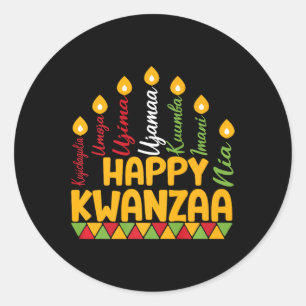 Happy Kwanzaa Kinara Seven Candles Principles Of K Classic Round Sticker