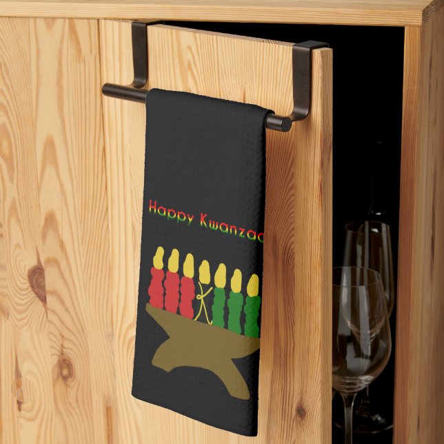 Happy Kwanzaa Kinara Tea Towel (Thirds Fold)