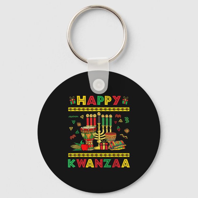 Happy Kwanzaa Kinara Unity Cup African American Ch Key Ring (Front)