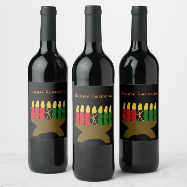 Happy Kwanzaa Kinara Wine Label (Bottles)