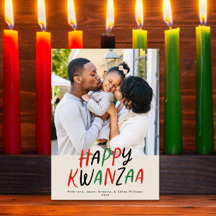 Happy Kwanzaa Modern Lettered Type One Photo Holiday Card