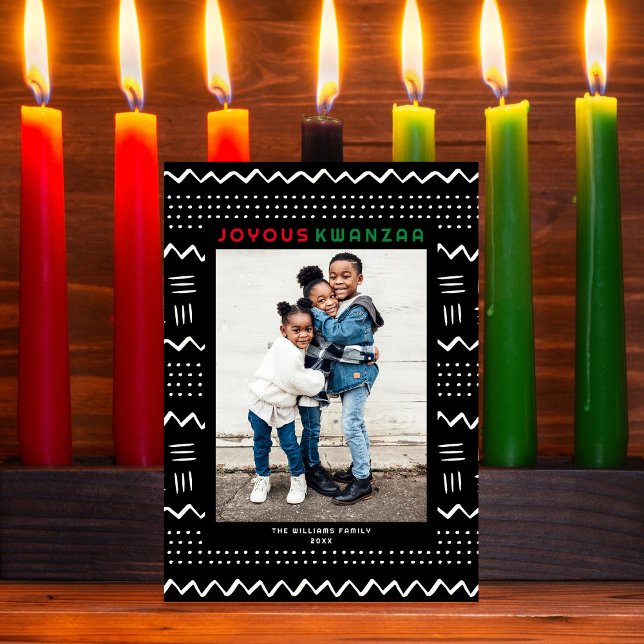 Happy Kwanzaa Modern Mudcloth Pattern Photo Holiday Card (Creator Uploaded)