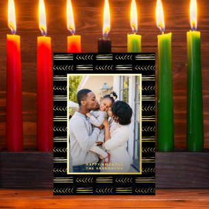 Happy Kwanzaa Modern Mudcloth Photo Black Gold