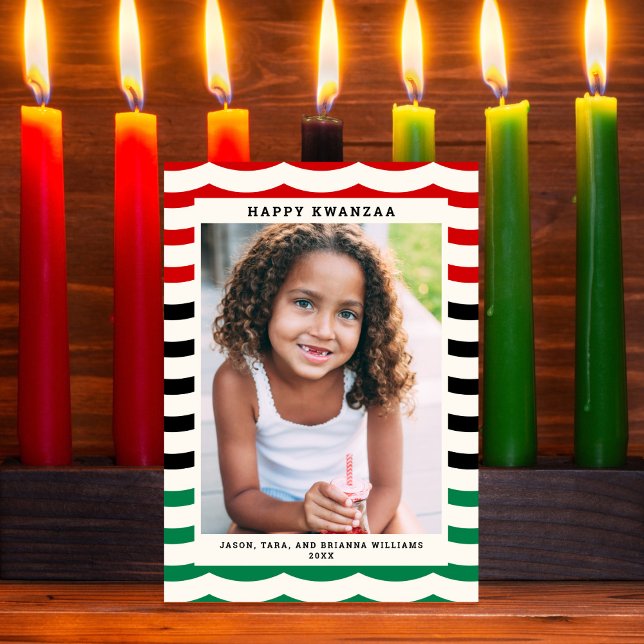 Happy Kwanzaa Modern Stripe Holiday Photo Card (Creator Uploaded)
