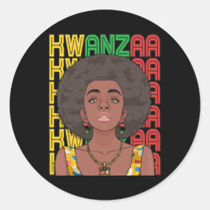 Happy Kwanzaa Pan African Pride Black Woman Seven Classic Round Sticker