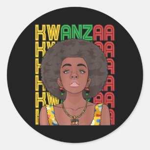 Happy Kwanzaa Pan African Pride Black Woman Seven  Classic Round Sticker