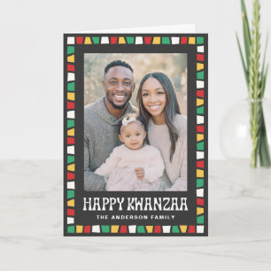 Happy Kwanzaa red green yellow mosaic border photo Holiday Card