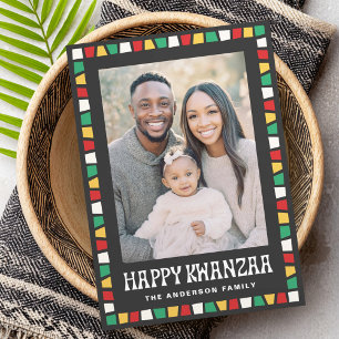 Happy Kwanzaa red green yellow mosaic border photo Holiday Card