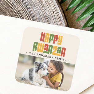 Happy Kwanzaa red green yellow photo Square Sticker