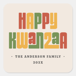 Happy Kwanzaa red green yellow text Square Sticker