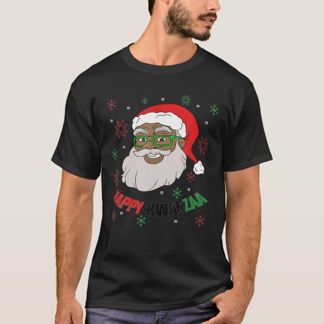 Happy Kwanzaa Santa Black Christmas African Americ T-Shirt (Front)