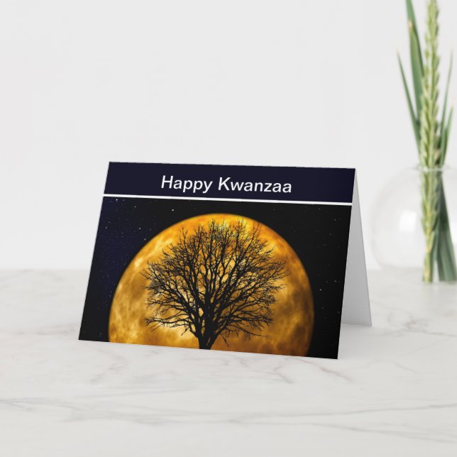 Happy Kwanzaa with tree of life and moon Holiday Card (Front)