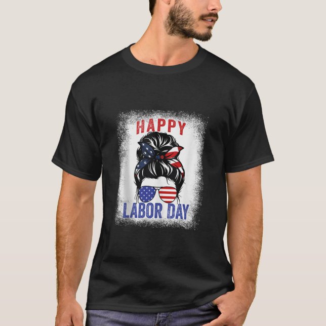 Happy Labor Day Messy Bun USA Flag for Women Tank  (Front)
