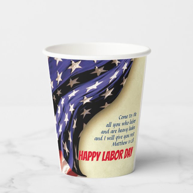 HAPPY LABOR DAY USA American Flag  Paper Cups (Back)