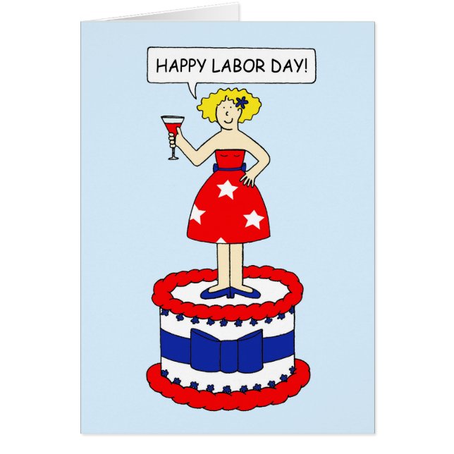 Happy Labour Day, Cartoon Lady on a Giant Cake (Front)