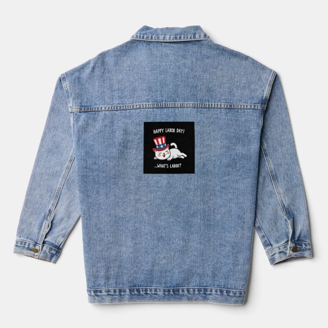 Happy Labour Day Cat Denim Jacket (Back)
