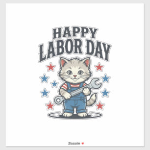 Happy Labour Day Cat Worker Patriotic Vintage Desi