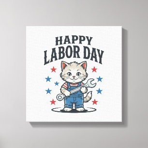 Happy Labour Day Cat Worker Patriotic Vintage Desi Canvas Print