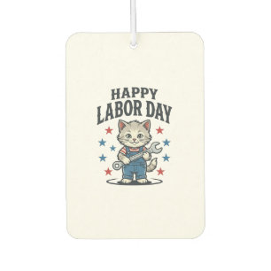 Happy Labour Day Cat Worker Patriotic Vintage Desi Car Air Freshener