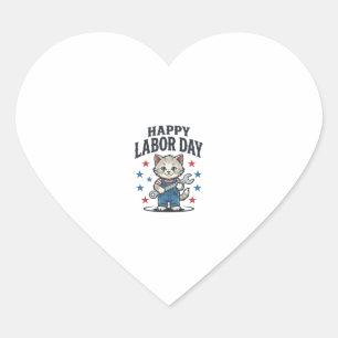Happy Labour Day Cat Worker Patriotic Vintage Desi Heart Sticker
