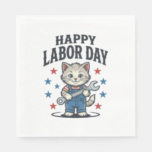 Happy Labour Day Cat Worker Patriotic Vintage Desi Napkin