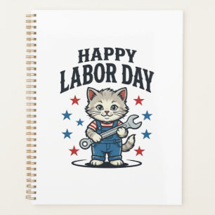 Happy Labour Day Cat Worker Patriotic Vintage Desi Planner