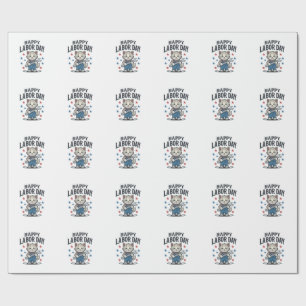 Happy Labour Day Cat Worker Patriotic Vintage Desi Wrapping Paper