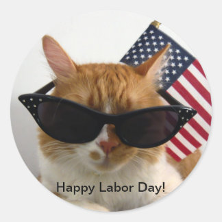 Happy Labour Day Cool Cat with Flag Sticker