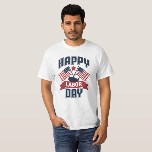 Happy Labour Day For Women USA Flag T-Shirt (Front Full)