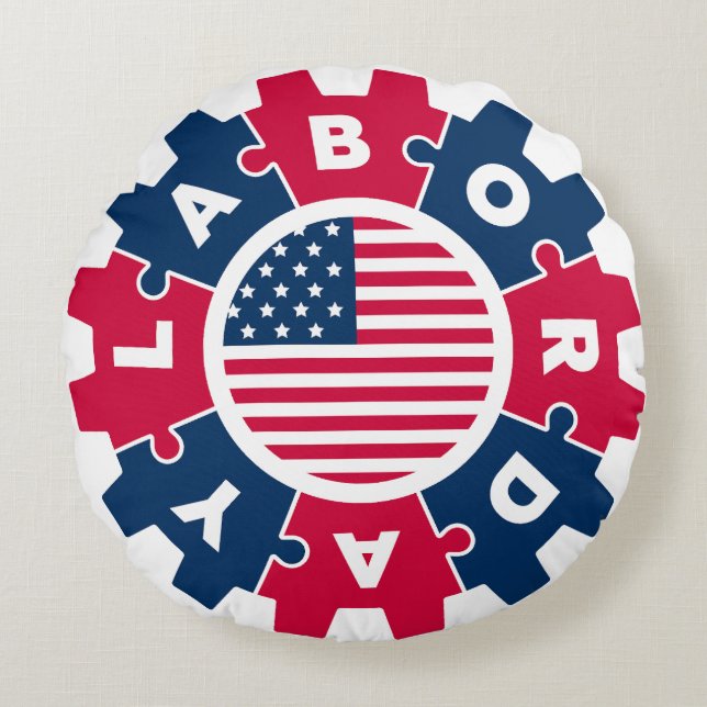 Happy Labour Day Fun 2023 Round Cushion (Front)