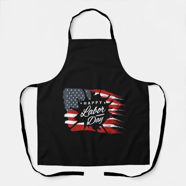 Happy Labour Day Gift American Flag Apron (Front)