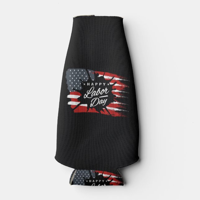 Happy Labour Day Gift American Flag Bottle Cooler (Front)