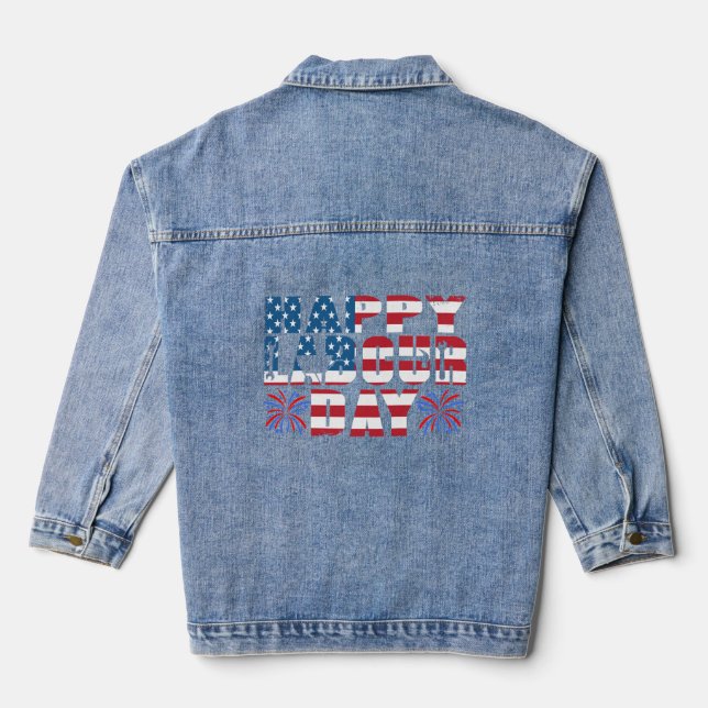 Happy Labour Day Gift American Flag Denim Jacket (Back)