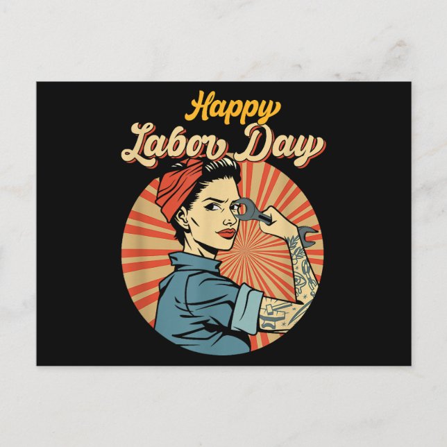 Happy Labour Day Girl Strong Worker Movement Emplo Holiday Postcard (Front)