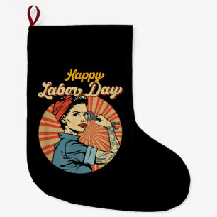 Happy Labour Day Girl Strong Worker Movement Emplo Large Christmas Stocking