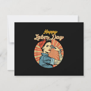 Happy Labour Day Girl Strong Worker Movement Emplo RSVP Card