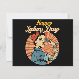 Happy Labour Day Girl Strong Worker Movement Emplo Thank You Card