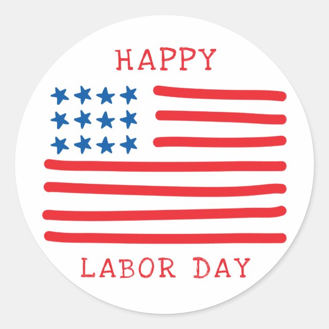 Happy Labour Day | Hand Drawn American Flag Classic Round Sticker (Front)