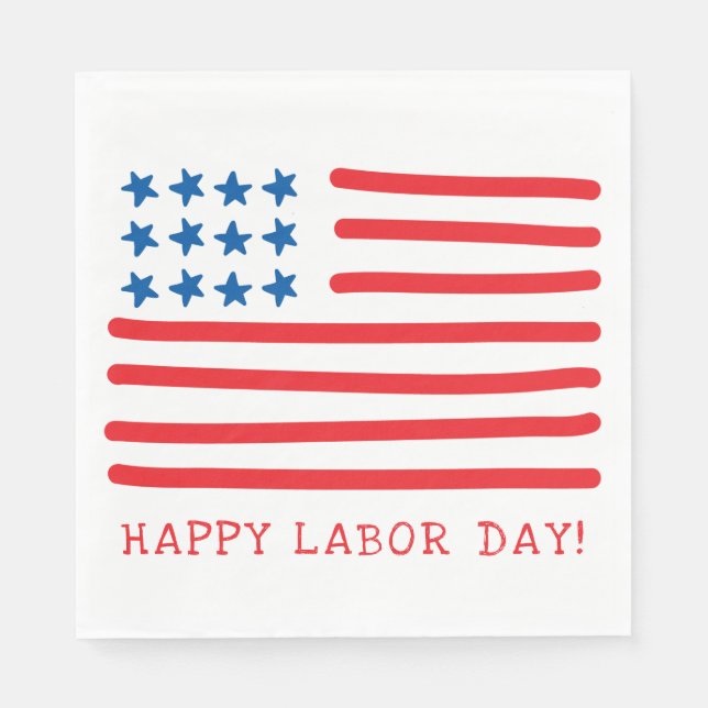 Happy Labour Day | Hand Drawn American Flag Napkin (Front)