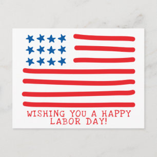 Happy Labour Day Hand Drawn American Flag Postcard