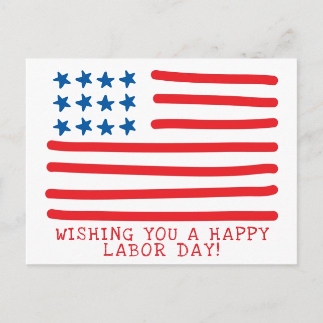 Happy Labour Day | Hand Drawn American Flag Postcard (Front)